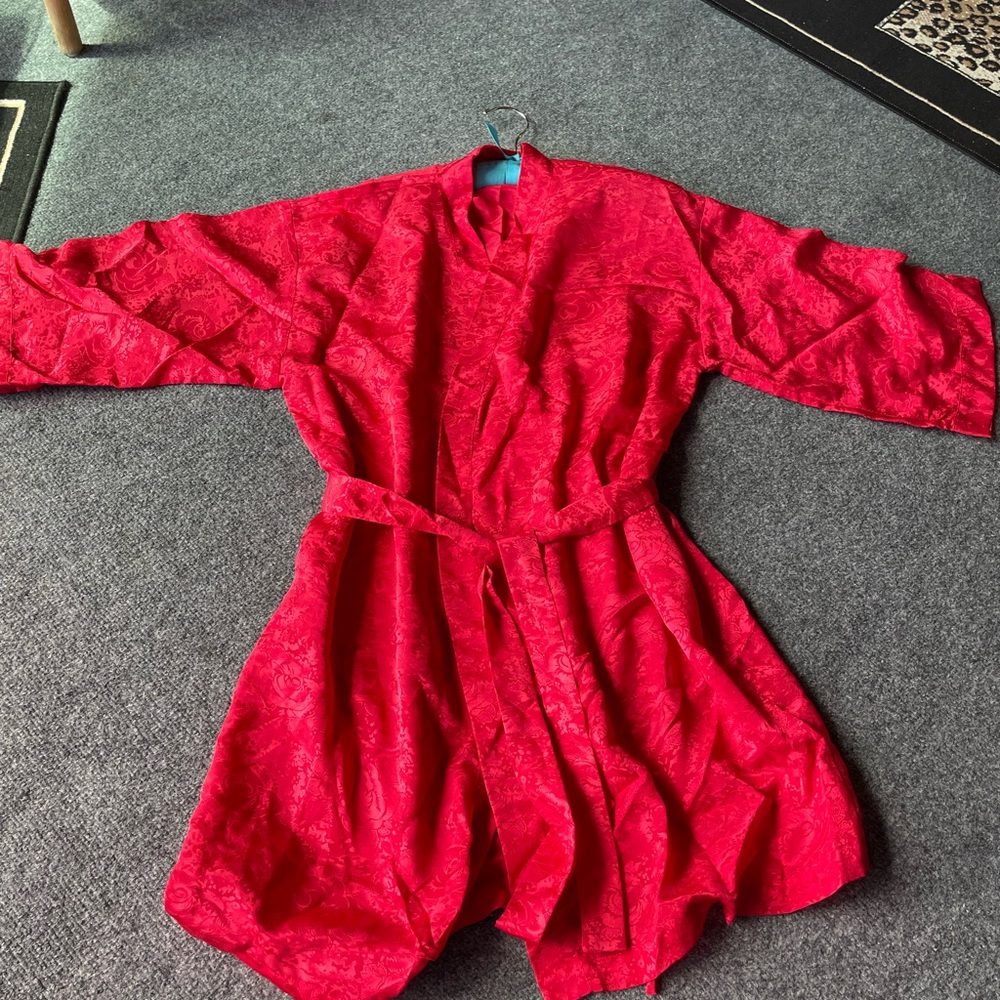 Inhibitions Red Floral Print Wrap Robe One size fits all